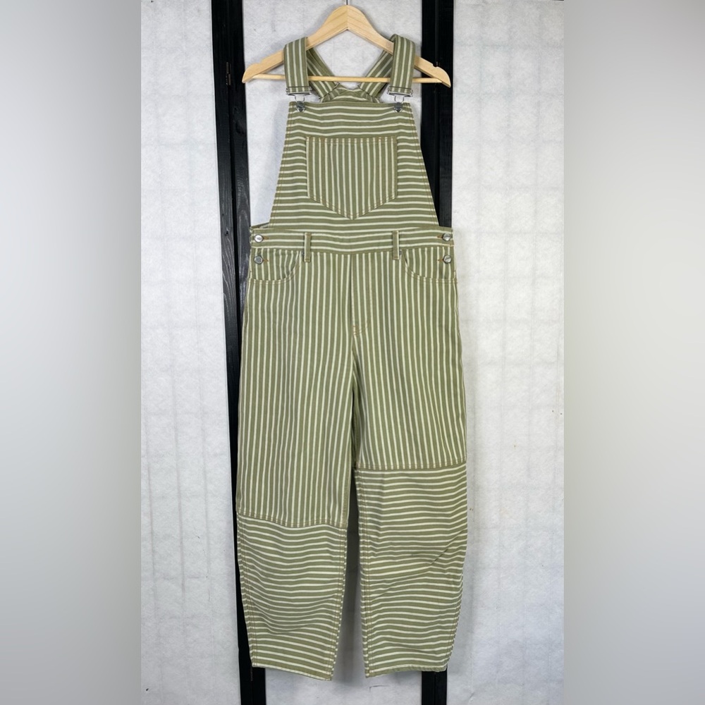 GANNI Striped Olive Overalls. 40 - Picture 2 of 5